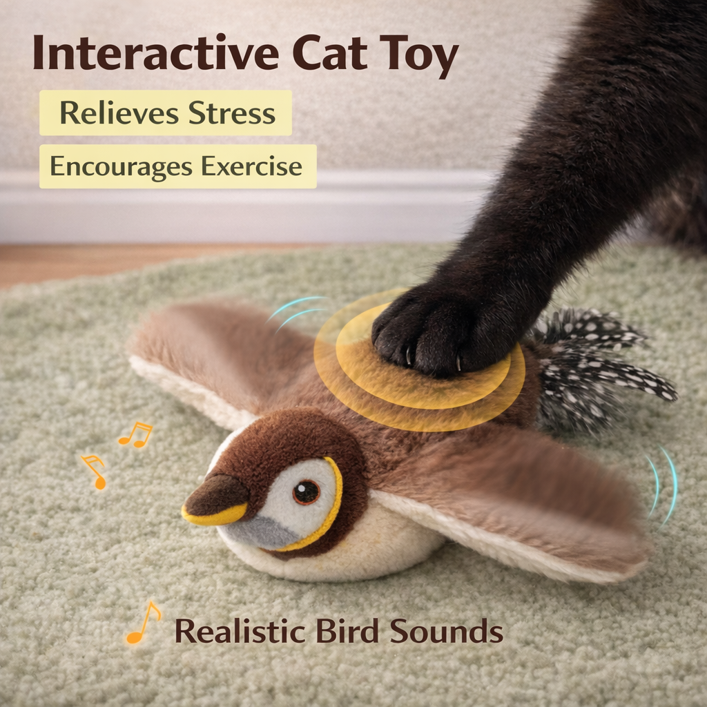 Flapping Bird Interactive Cat Toy – USB Rechargeable Plush for Indoor Cats